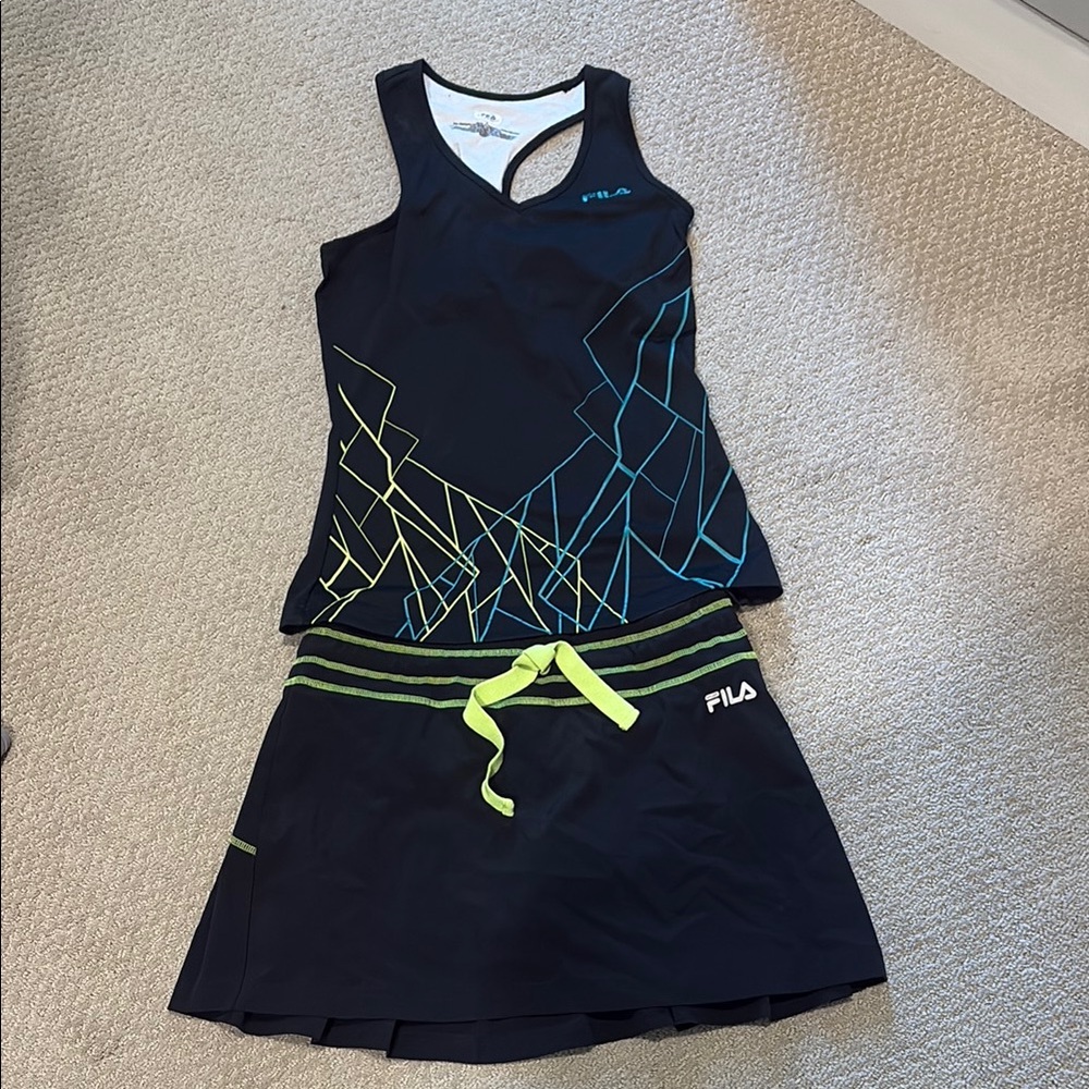 Fila Black and Blue Geometric Tennis Outfit